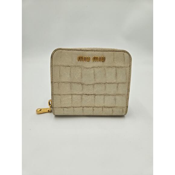 MU369 Miu Miu Crocodile Embossed Compact Zippy Wallet - Picture 1 of 8